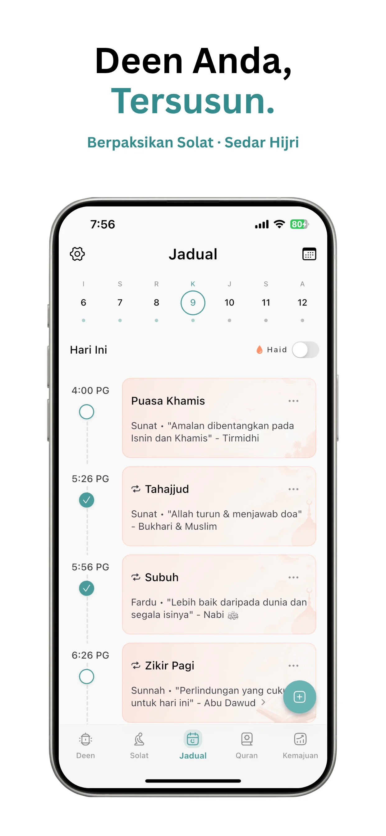 Tangkapan skrin aplikasi Tasleem 1